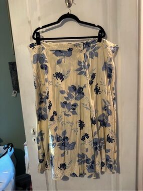 Lane Bryant Cream Skirt with Blue Floral Print